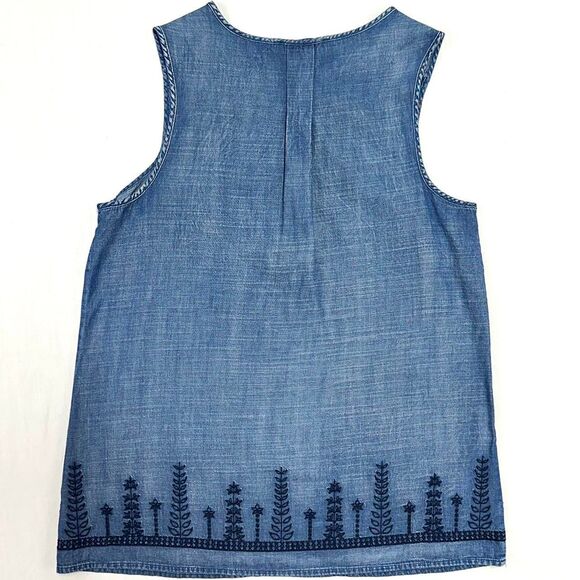 Code Bleu Blue Denim V Neck Tank Floral Embroidery Sz S Fairy Boho Hippie Whimsy - Picture 4 of 4